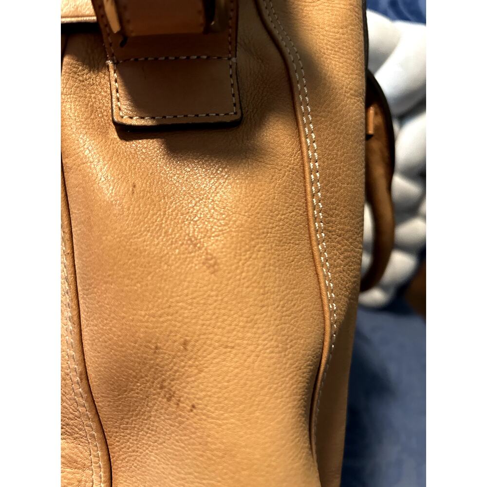 Vintage Tumi Camel Tan Leather Signature Embossed Tote - Picture 5 of 15